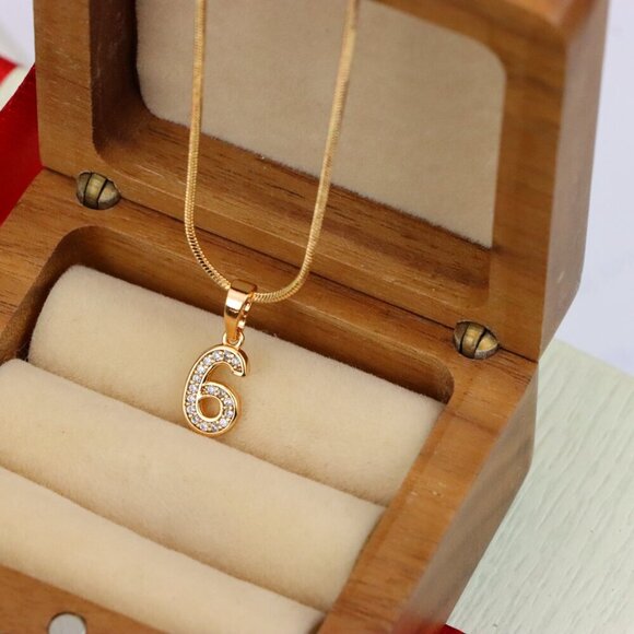 "Rose Gold Number 6 Pendant with Crystals – 18K Gold Plated Charm, XPPT1346 - Picture 7 of 13